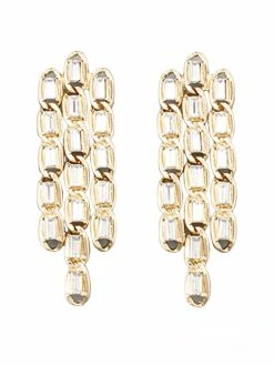 Golden Stella 3 Row Crystal Chain Earrings