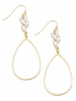Jewelry Rhinestone Leaf Teardrop Cutout Earrings