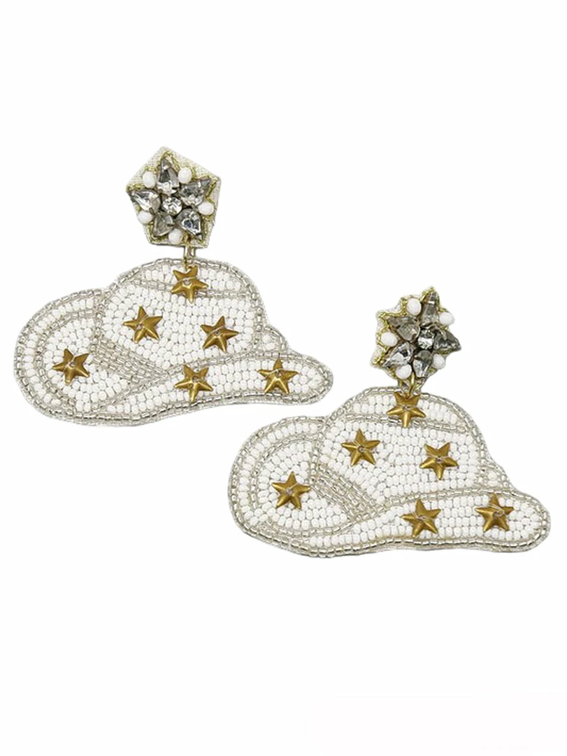 Cheapest 🔥 Jewelry Cowboy Hat Seed Beaded Earrings 👏 1 Jewelry Cowboy Hat Seed Beaded Earrings