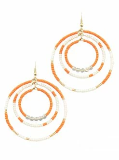Golden Stella Orange And White Bead Circle Earrings Gameday