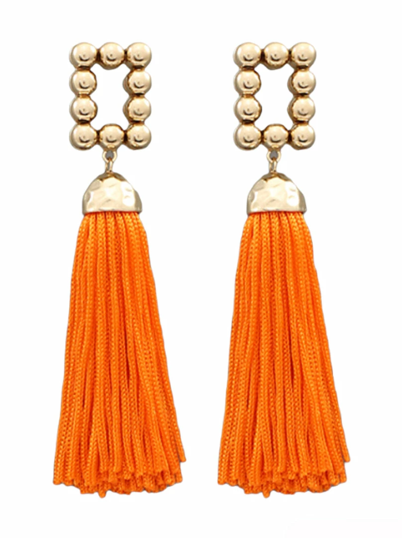 Budget 👍 Golden Stella Gold Rectangle Orange Tassel Earrings 🔔 1 Golden Stella Gold Rectangle Orange Tassel Earrings