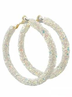 Golden Stella 50mm White Glitter Hoop Earrings