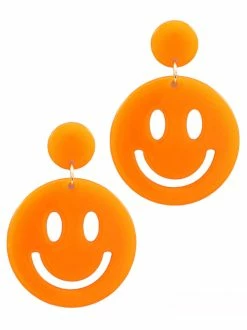 Golden Stella Orange Acrylic Smiley Face Dangle Earrings Jewelry
