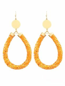 Golden Stella Orange Teardrop Sparkling Tube Earrings