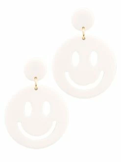 Golden Stella Jewelry White Acrylic Smiley Face Dangle Earrings