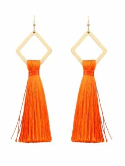 Golden Stella Jewelry Rhombus And Orange Tassel Earrings