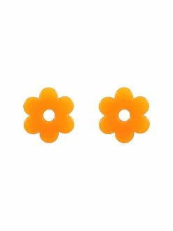Golden Stella Small Orange Flower Stud Earrings Jewelry