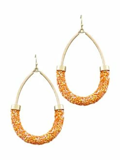 Golden Stella Gameday Sparkling Half Tube Orange Teardrop Earrings