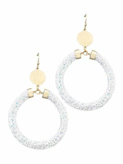 Golden Stella Jewelry White Sparkling Tube Dangle Earrings