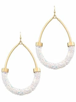 Golden Stella Gameday Sparkling Half Tube White Teardrop Earrings