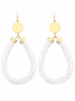 Golden Stella Gameday White Teardrop Sparkling Tube Earrings