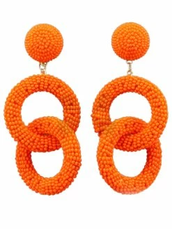 Golden Stella Orange Seed Bead Link Earrings Jewelry