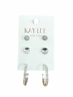 Ashlee Corp Rhinestone 3 Pair Earring Set