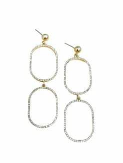 La Bien Aimee Pave Stone Double Oval Earrings