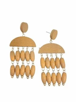 La Bien Aimee Wooden Bead Tassel Earrings