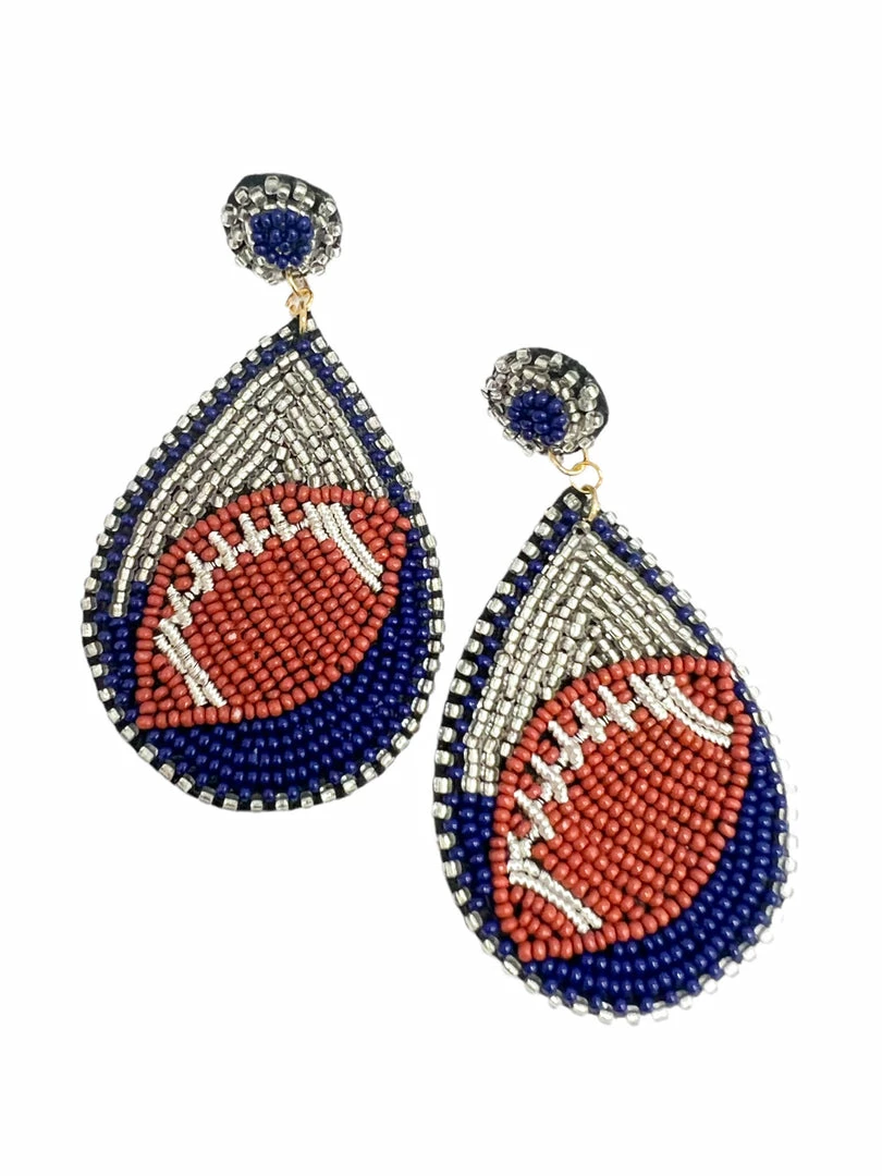 Best Sale ⌛ Treasure Import Navy Football Seed Bead Teardrop Earrings 🌟 1 Treasure Import Navy Football Seed Bead Teardrop Earrings