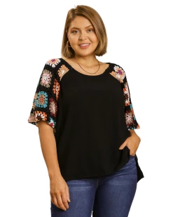 Apparel-Curvy Girl Curvy Love Crochet Sleeve Top