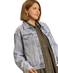 Apparel-Curvy Girl Curvy Just A Girl Pearl Denim Jacket