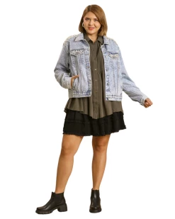 Apparel-Curvy Girl Curvy Just A Girl Pearl Denim Jacket
