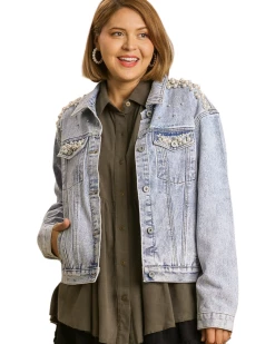 Apparel-Curvy Girl Curvy Just A Girl Pearl Denim Jacket
