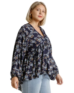 Apparel-Curvy Girl Curvy Think I Love You Floral Babydoll Top