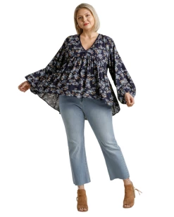 Apparel-Curvy Girl Curvy Think I Love You Floral Babydoll Top