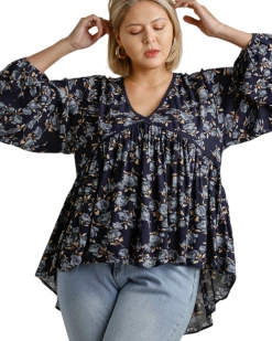Apparel-Curvy Girl Curvy Think I Love You Floral Babydoll Top