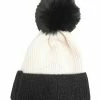 Fame Accessories Hats Ribbed Two Tone Pom Beanie
