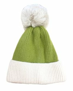 Fame Accessories Hats Ribbed Two Tone Pom Beanie