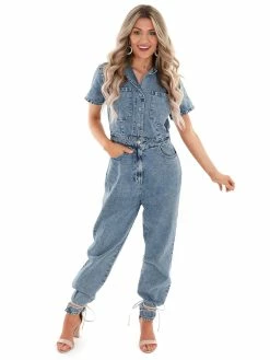 Entro Sale Run With Me Denim Jumpsuit