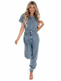 Entro Sale Run With Me Denim Jumpsuit