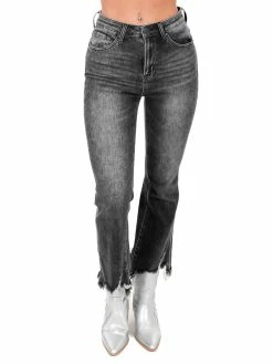 Risen Jeans No Satisfaction Dark Grey Ankle Flare Bottoms