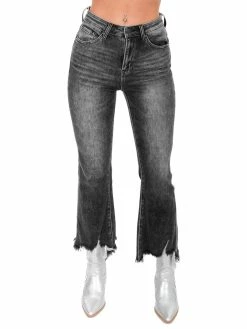 Risen Jeans No Satisfaction Dark Grey Ankle Flare Bottoms