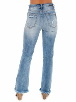 Risen Bottoms Owe You Mid Rise Light Distressed Ankle Flare