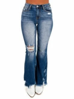 Risen Jeans Bottoms To The End Dark High Rise Slit Flare