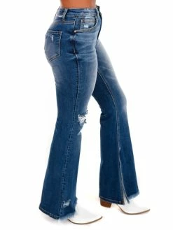 Risen Jeans Bottoms To The End Dark High Rise Slit Flare