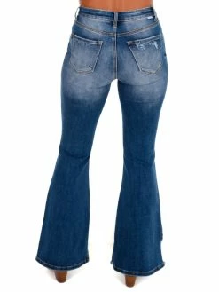 Risen Jeans Bottoms To The End Dark High Rise Slit Flare