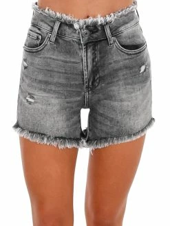 Risen Jeans Tell Me More Grey Frayed Denim Shorts