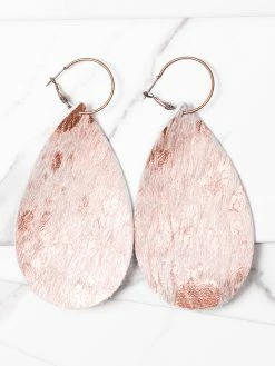 Jewelry Rose Gold Brushed Cowhide Leather Earrings