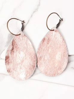 Jewelry Rose Gold Brushed Cowhide Leather Earrings