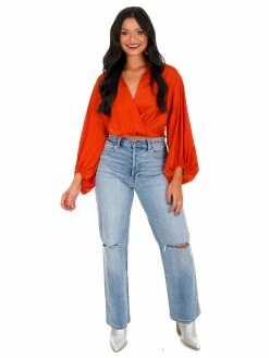 Mustard Seed Around This Town Satin Overlap Top