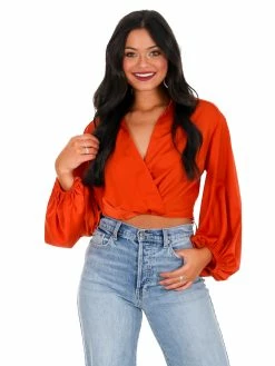 Mustard Seed Around This Town Satin Overlap Top