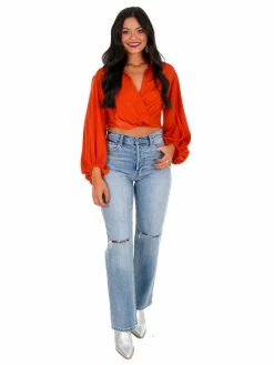 Mustard Seed Around This Town Satin Overlap Top