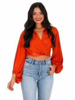 Mustard Seed Around This Town Satin Overlap Top