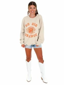 Livy Lu Graphic Tees Rolling Stones Go Big Orange Football Lick Thrifted Sweatshirt
