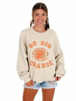 Livy Lu Graphic Tees Rolling Stones Go Big Orange Football Lick Thrifted Sweatshirt
