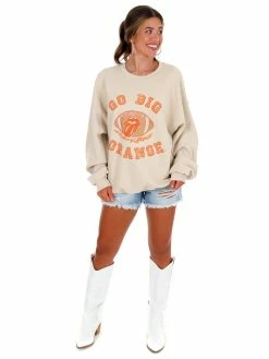Livy Lu Graphic Tees Rolling Stones Go Big Orange Football Lick Thrifted Sweatshirt