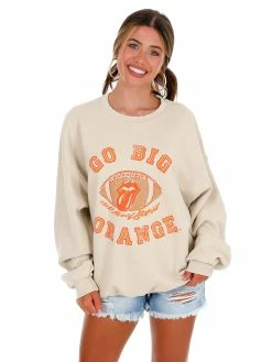 Livy Lu Graphic Tees Rolling Stones Go Big Orange Football Lick Thrifted Sweatshirt