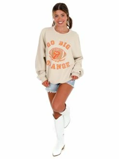 Livy Lu Graphic Tees Rolling Stones Go Big Orange Football Lick Thrifted Sweatshirt