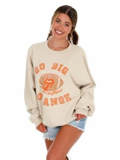 Livy Lu Graphic Tees Rolling Stones Go Big Orange Football Lick Thrifted Sweatshirt